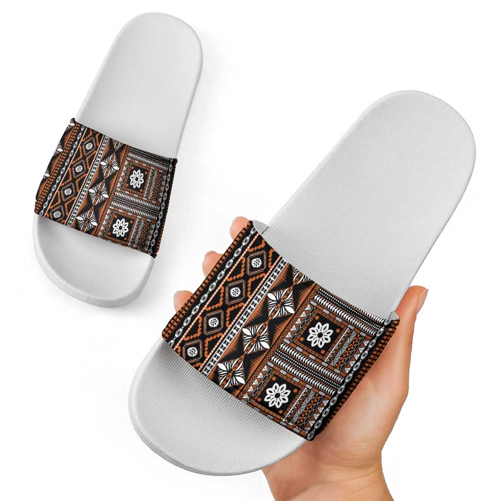 Fiji Masi Tapa Pattern Orange Slide Sandals LT01 - Polynesian Pride