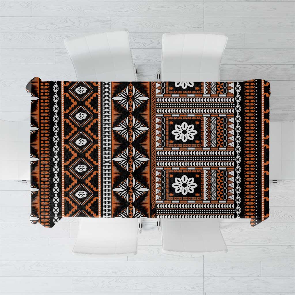 Fiji Masi Tapa Pattern Orange Tablecloth - Polynesian Pride