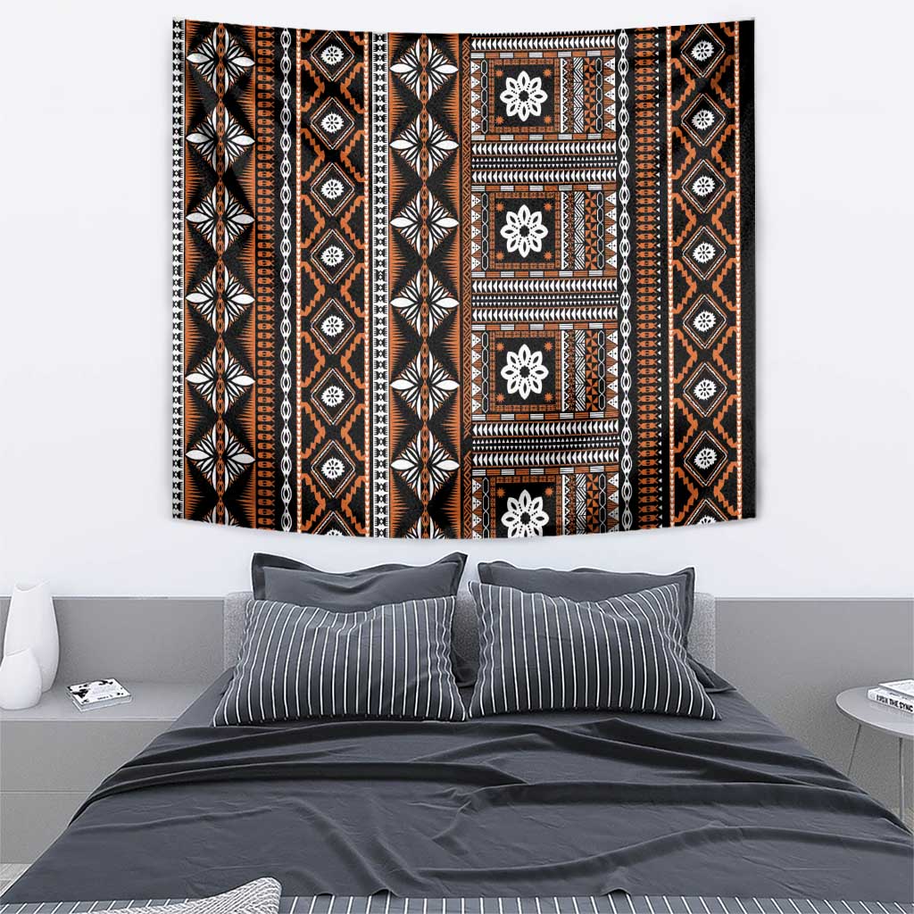 Fiji Masi Tapa Pattern Orange Tapestry LT01 - Polynesian Pride