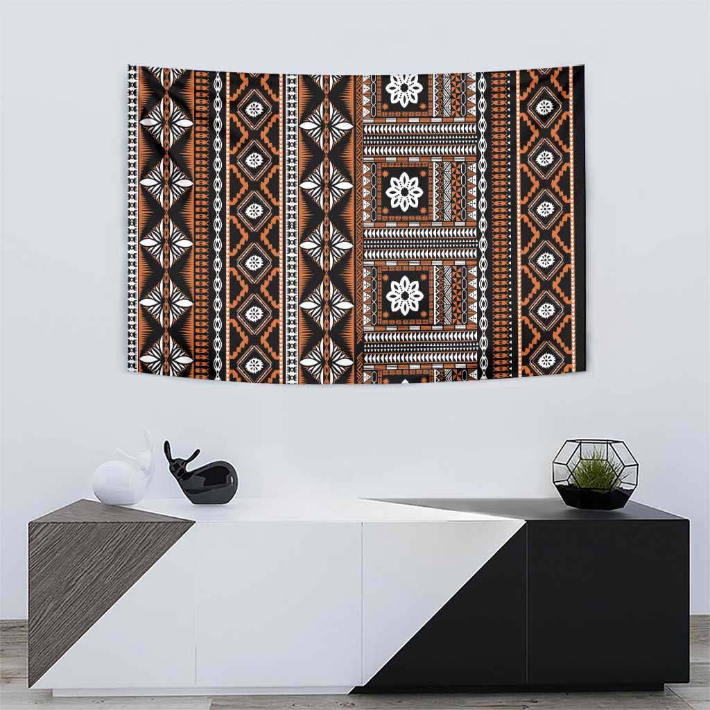 Fiji Masi Tapa Pattern Orange Tapestry LT01 - Polynesian Pride