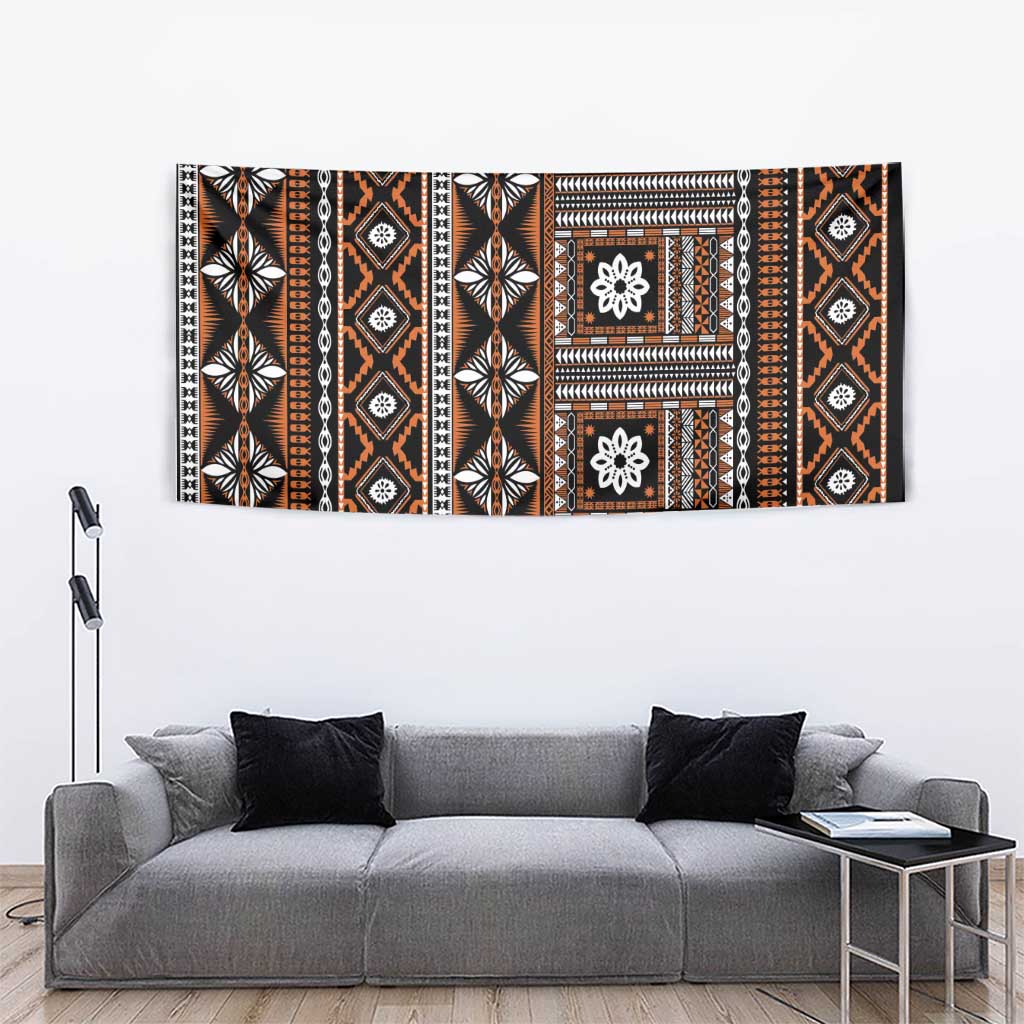 Fiji Masi Tapa Pattern Orange Tapestry LT01 - Polynesian Pride