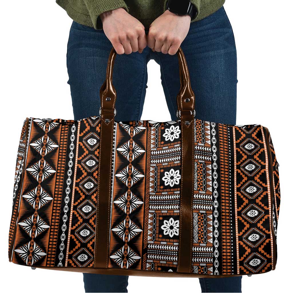 Fiji Masi Tapa Pattern Orange Travel Bag - Polynesian Pride