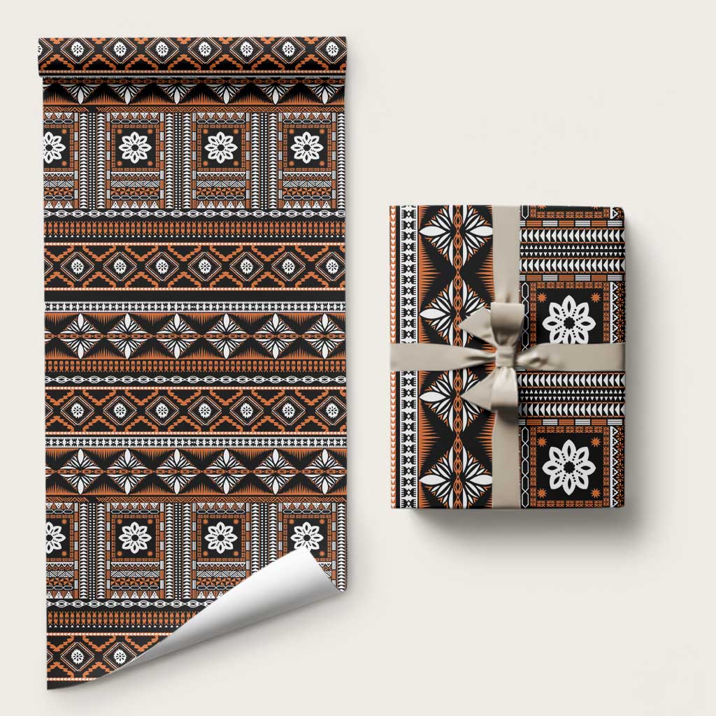 Fiji Masi Tapa Pattern Orange Wrapping Paper - Polynesian Pride