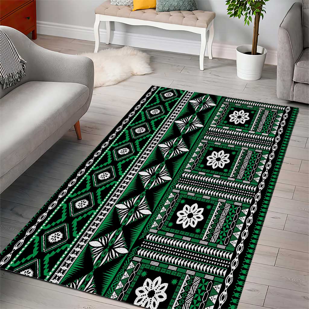 Fiji Masi Tapa Pattern Green Area Rug LT01 - Polynesian Pride