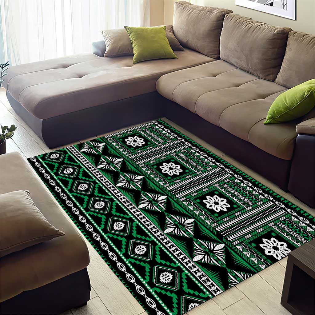 Fiji Masi Tapa Pattern Green Area Rug LT01 - Polynesian Pride
