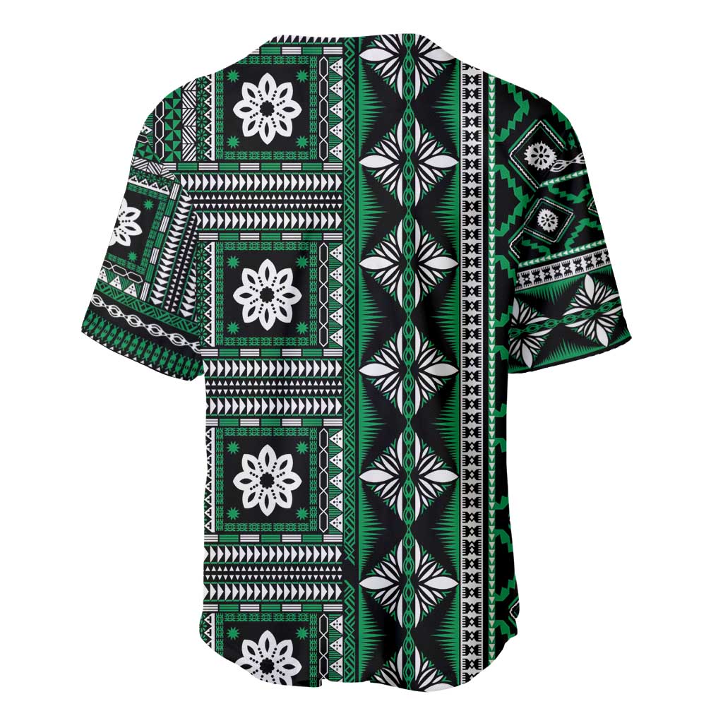 Fiji Masi Tapa Pattern Green Baseball Jersey - Polynesian Pride