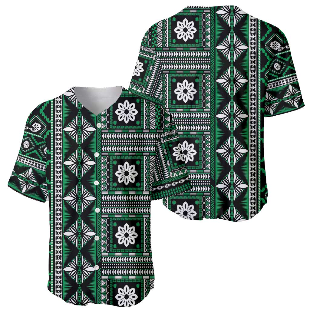 Fiji Masi Tapa Pattern Green Baseball Jersey - Polynesian Pride