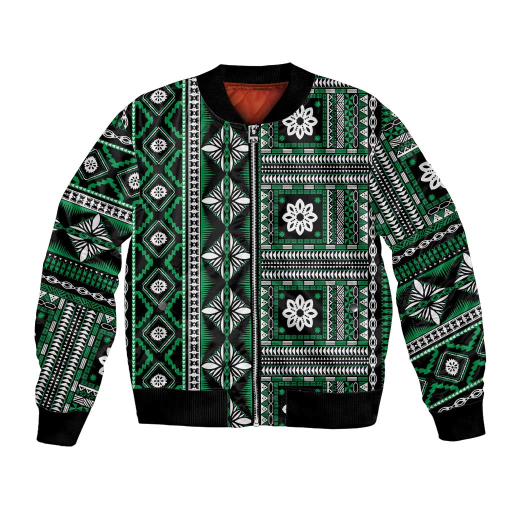Fiji Masi Tapa Pattern Green Bomber Jacket LT01 Unisex Green - Polynesian Pride