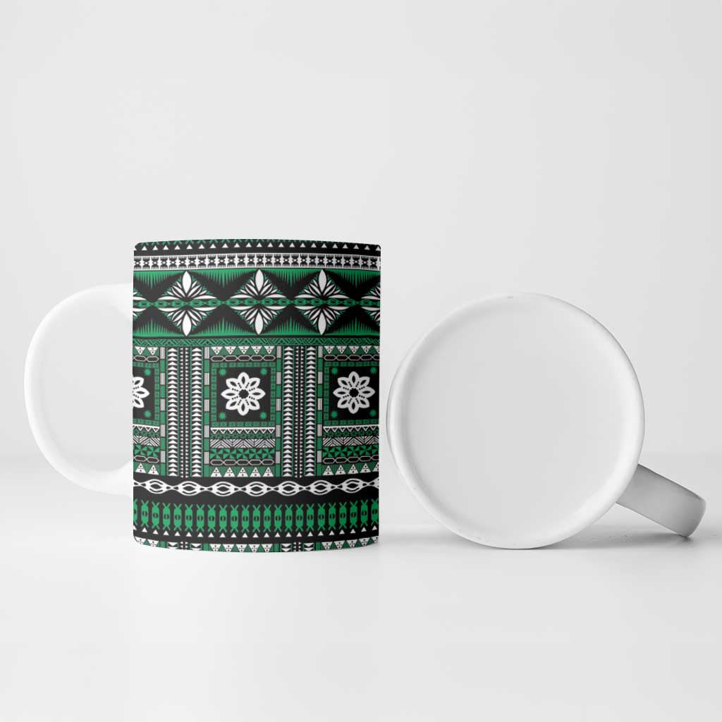 Fiji Masi Tapa Pattern Green Ceramic Mug - Polynesian Pride