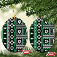 Fiji Masi Tapa Pattern Green Ceramic Ornament LT01 Oval Green - Polynesian Pride