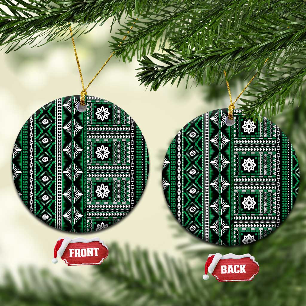 Fiji Masi Tapa Pattern Green Ceramic Ornament LT01 Circle Green - Polynesian Pride