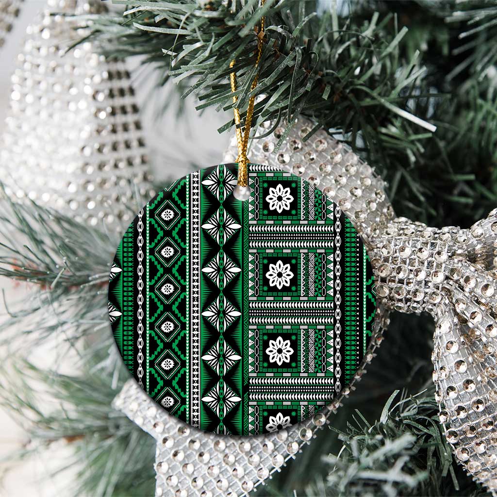 Fiji Masi Tapa Pattern Green Ceramic Ornament LT01 - Polynesian Pride