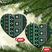 Fiji Masi Tapa Pattern Green Ceramic Ornament LT01 Heart Green - Polynesian Pride
