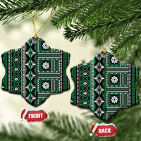 Fiji Masi Tapa Pattern Green Ceramic Ornament LT01 Snow Flake Green - Polynesian Pride