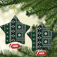 Fiji Masi Tapa Pattern Green Ceramic Ornament LT01 Star Green - Polynesian Pride