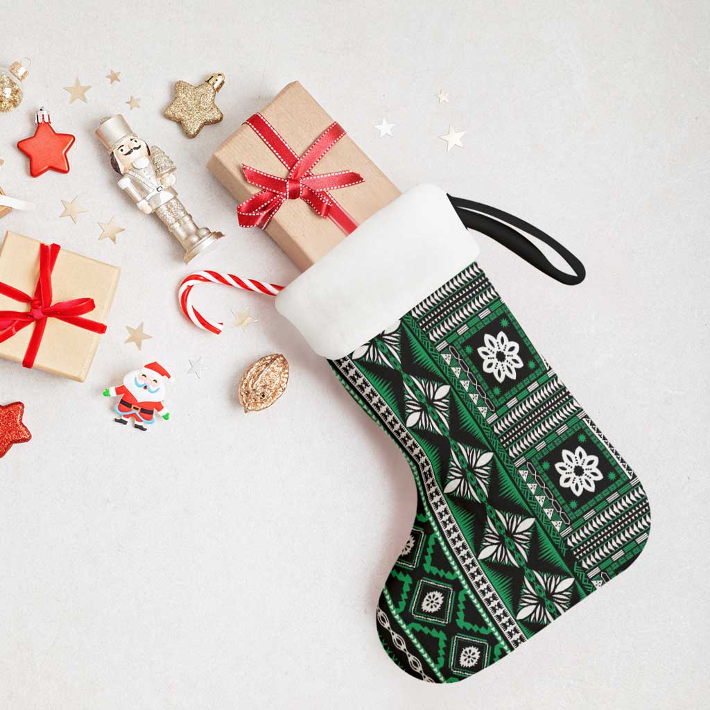 Fiji Masi Tapa Pattern Green Christmas Stocking LT01 - Polynesian Pride