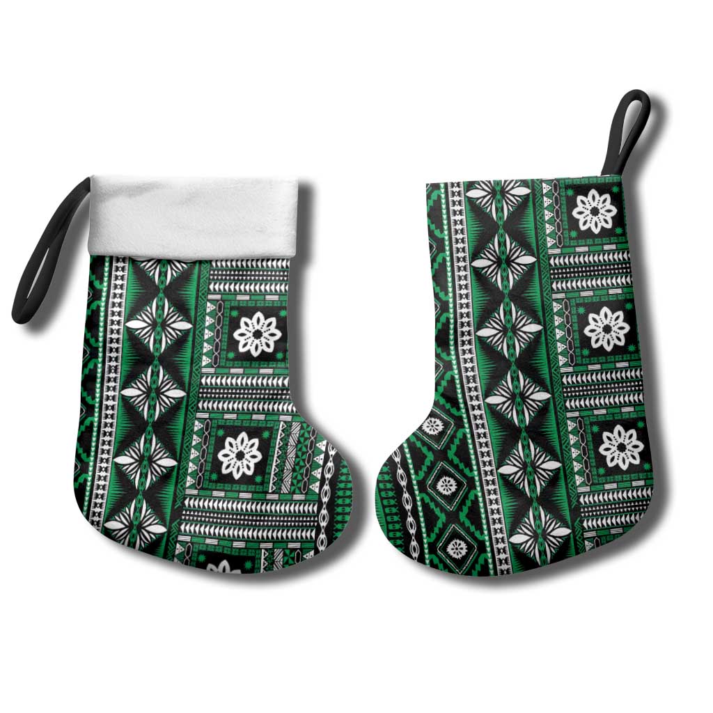 Fiji Masi Tapa Pattern Green Christmas Stocking LT01 - Polynesian Pride