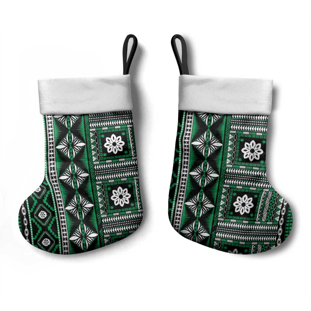 Fiji Masi Tapa Pattern Green Christmas Stocking LT01 - Polynesian Pride