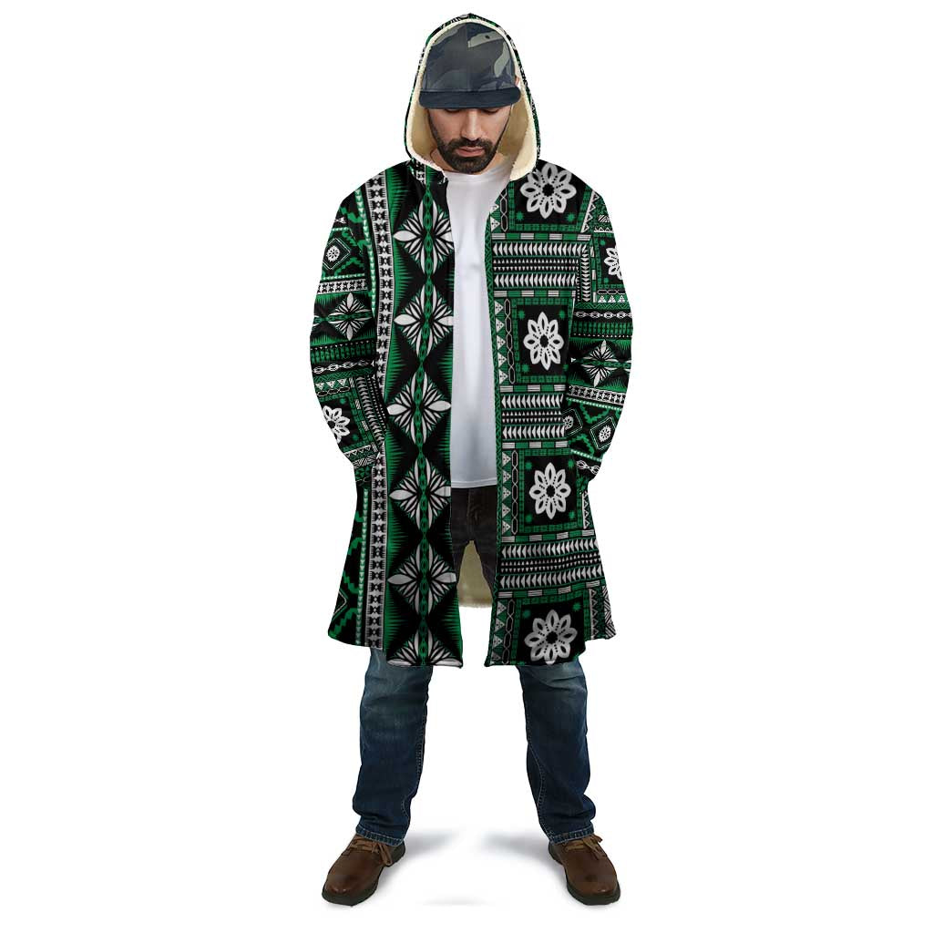 Fiji Masi Tapa Pattern Green Cloak - Polynesian Pride