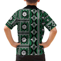 Fiji Masi Tapa Pattern Green Family Matching Summer Maxi Dress and Hawaiian Shirt - Polynesian Pride