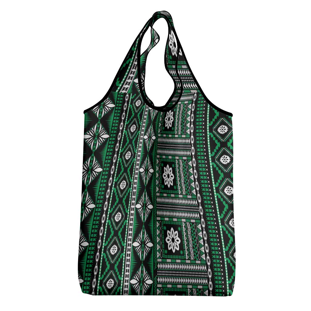 Fiji Masi Tapa Pattern Green Grocery Bag - Polynesian Pride