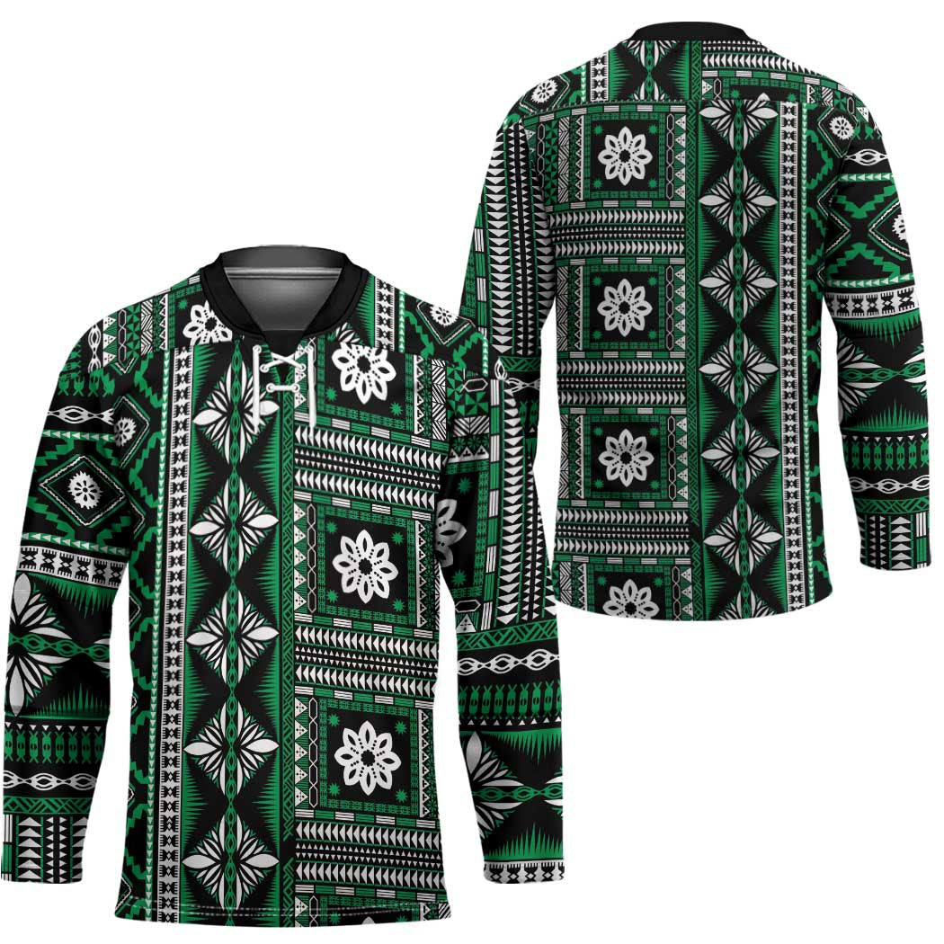 Fiji Masi Tapa Pattern Green Hockey Jersey - Polynesian Pride
