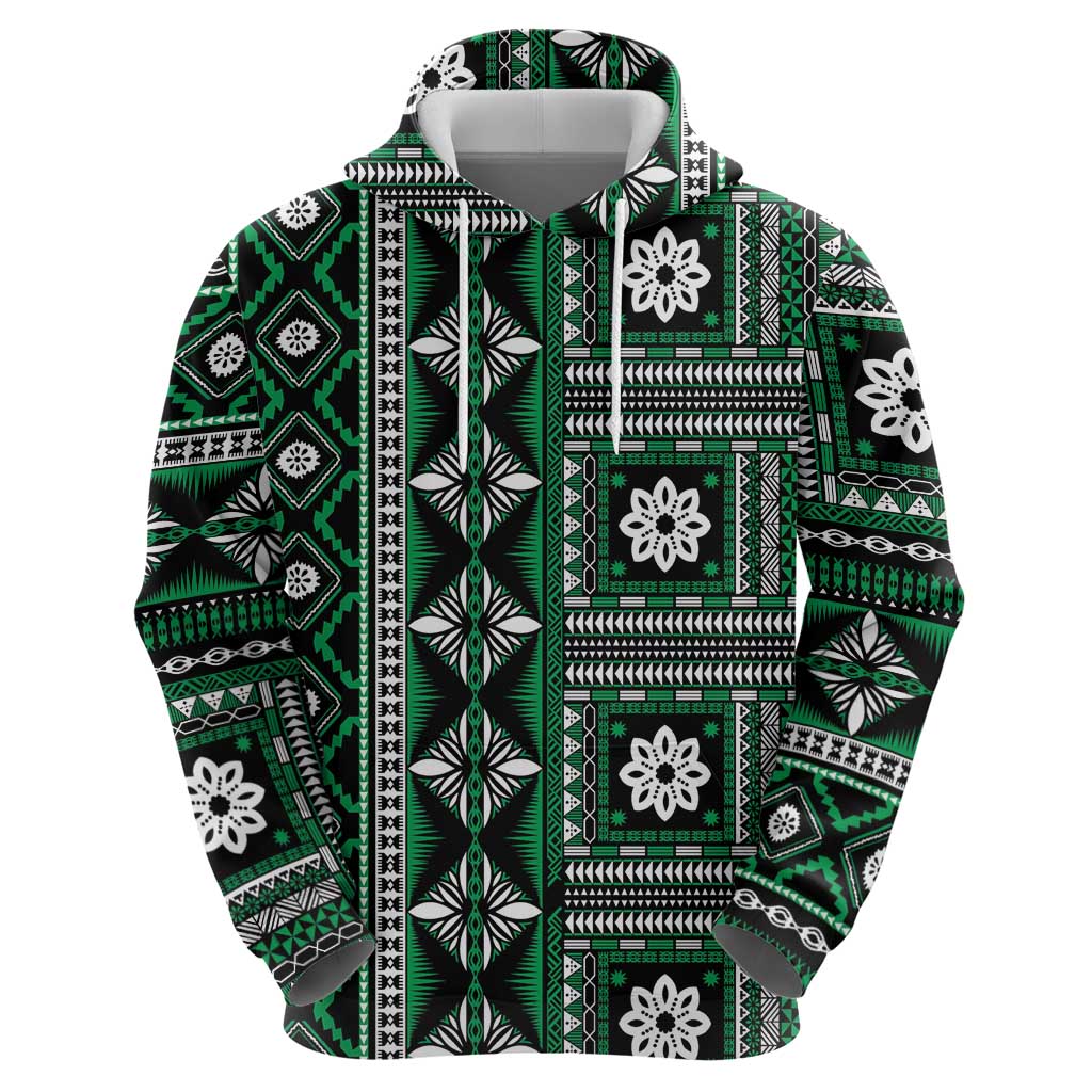 Fiji Masi Tapa Pattern Green Hoodie - Polynesian Pride
