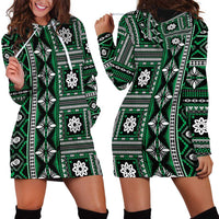Fiji Masi Tapa Pattern Green Hoodie Dress - Polynesian Pride