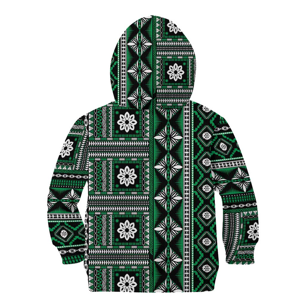 Fiji Masi Tapa Pattern Green Kid Hoodie - Polynesian Pride