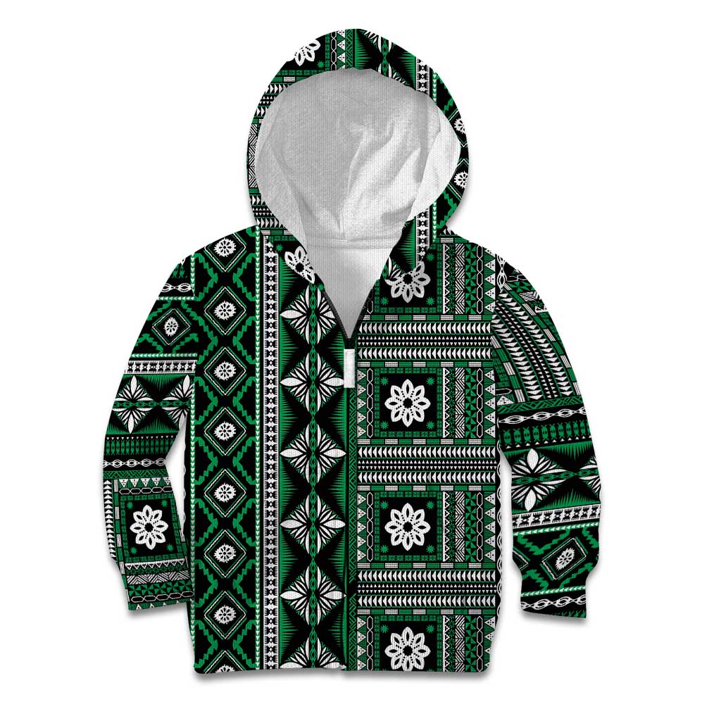 Fiji Masi Tapa Pattern Green Kid Hoodie - Polynesian Pride