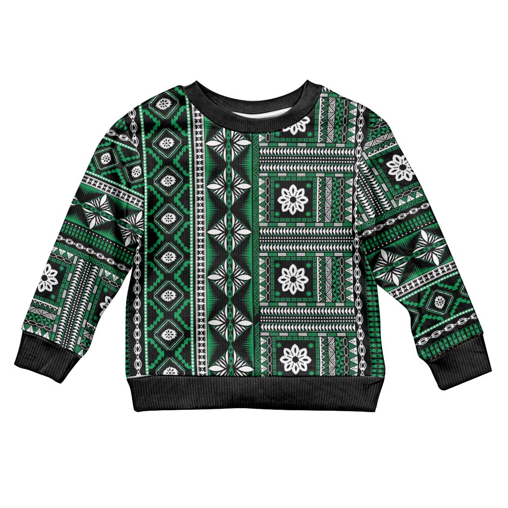 Fiji Masi Tapa Pattern Green Kid Ugly Christmas Sweater - Polynesian Pride