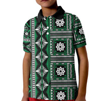 Fiji Masi Tapa Pattern Green Kid Polo Shirt - Polynesian Pride