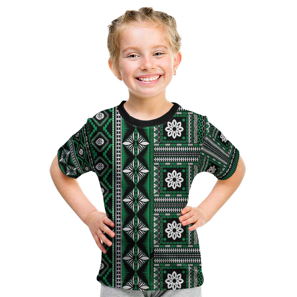 Fiji Masi Tapa Pattern Green Kid T Shirt - Polynesian Pride