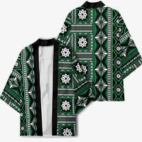 Fiji Masi Tapa Pattern Green Kimono - Polynesian Pride