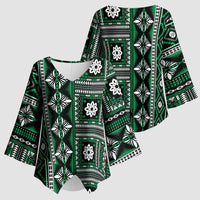 Fiji Masi Tapa Pattern Green Kimono Sleeve Blouse - Polynesian Pride