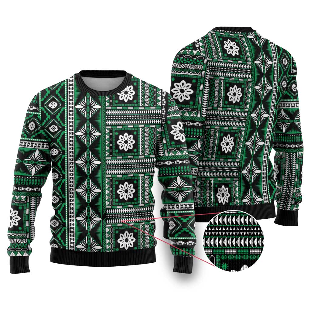 Fiji Masi Tapa Pattern Green Ugly Christmas Sweater - Polynesian Pride
