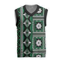 Fiji Masi Tapa Pattern Green Christmas Knitted V-Neck Vest - Polynesian Pride