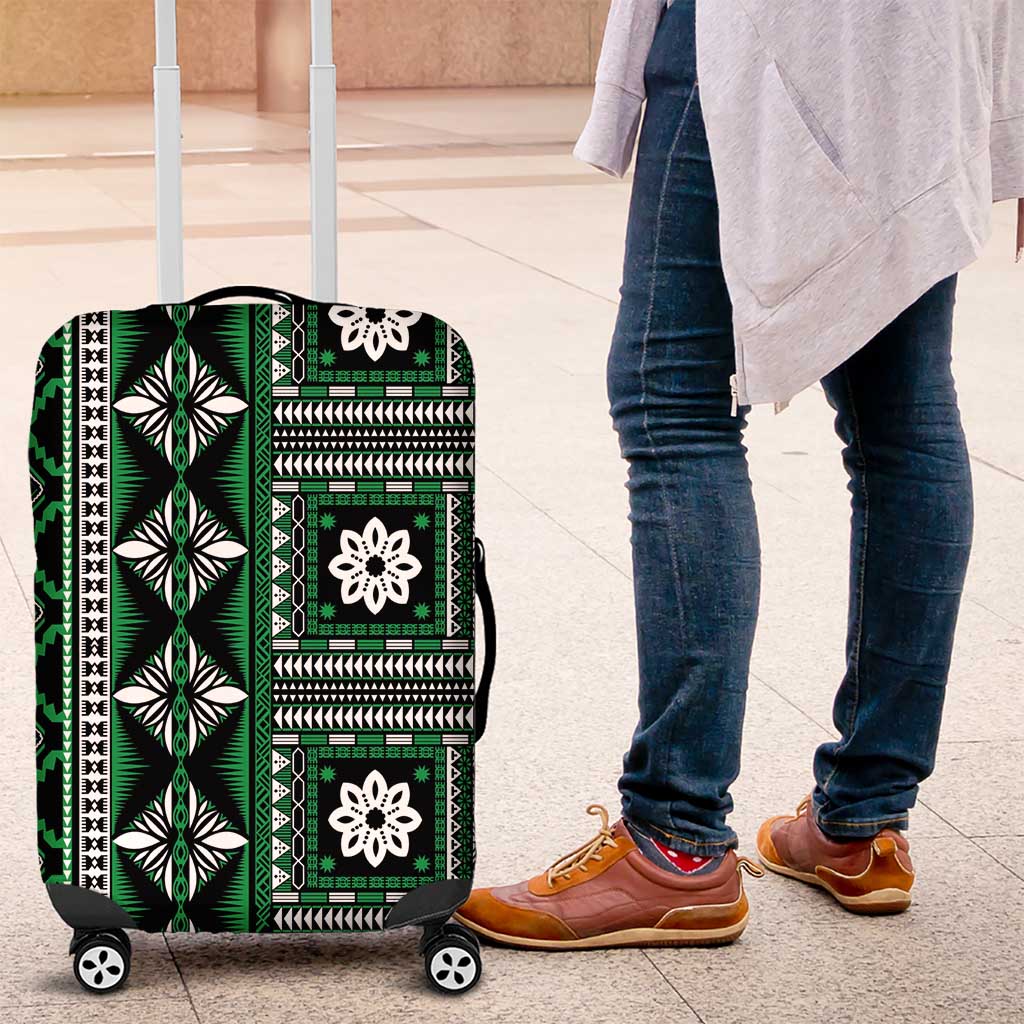 Fiji Masi Tapa Pattern Green Luggage Cover - Polynesian Pride