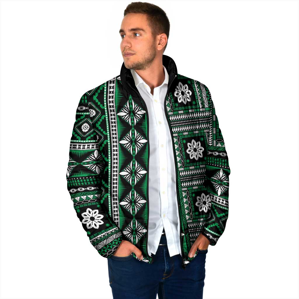 Fiji Masi Tapa Pattern Green Padded Jacket - Polynesian Pride