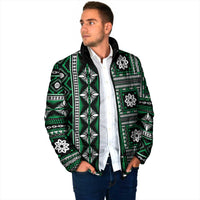 Fiji Masi Tapa Pattern Green Padded Jacket - Polynesian Pride