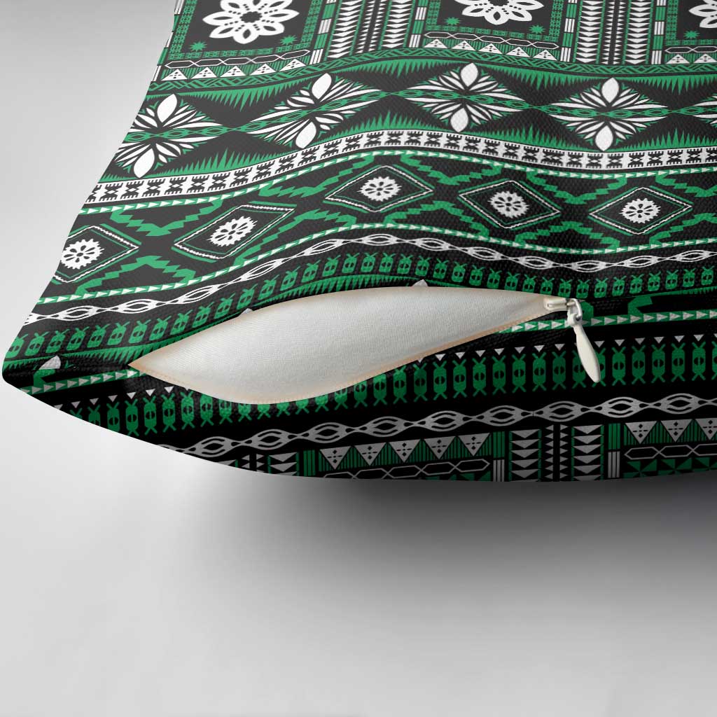 Fiji Masi Tapa Pattern Green Pillow Cover - Polynesian Pride