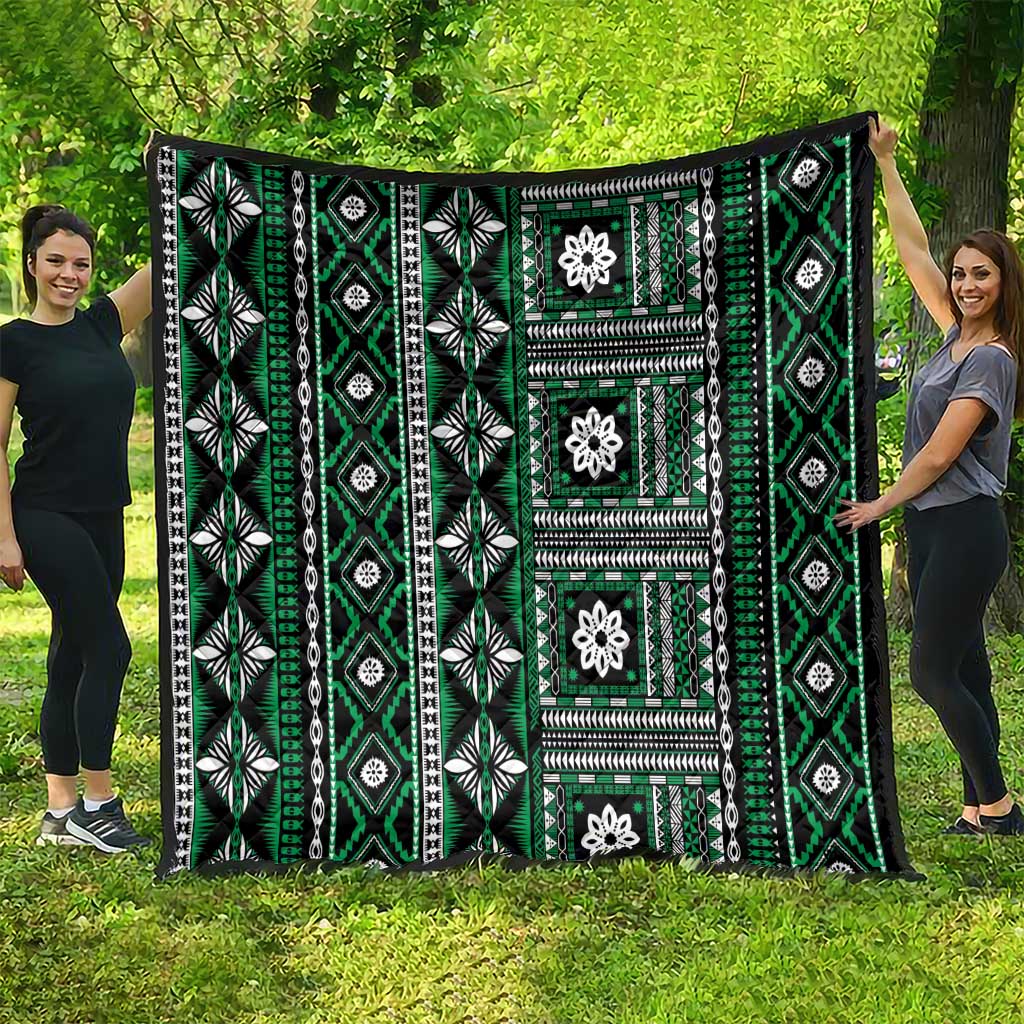 Fiji Masi Tapa Pattern Green Quilt - Polynesian Pride