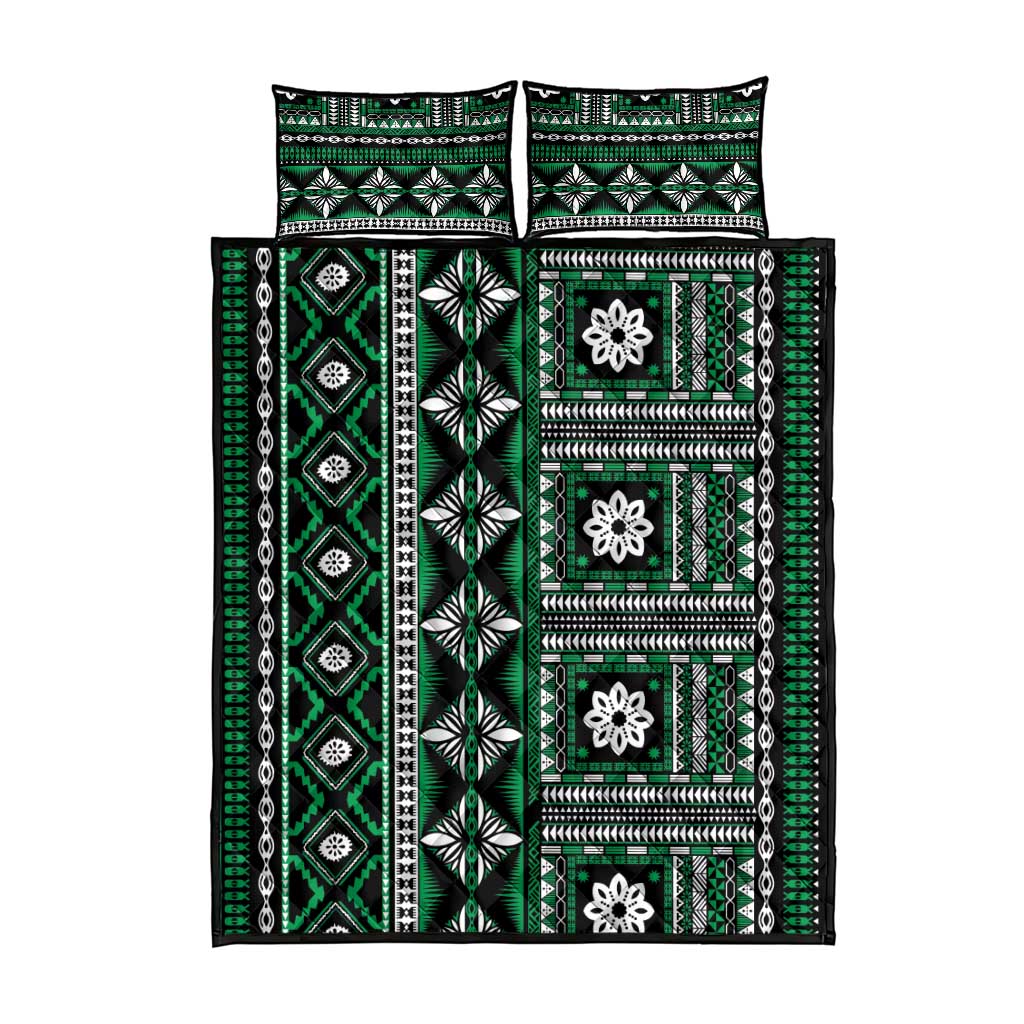Fiji Masi Tapa Pattern Green Quilt Bed Set - Polynesian Pride