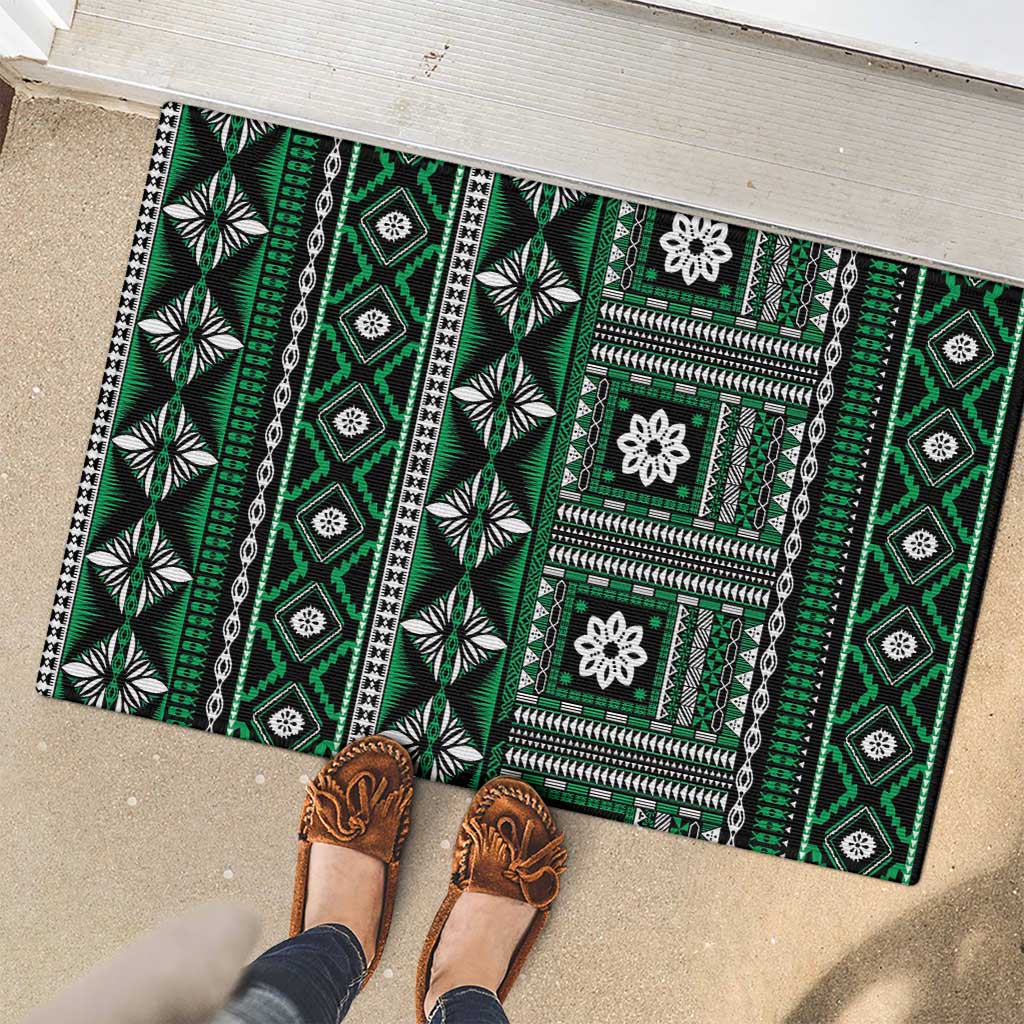 Fiji Masi Tapa Pattern Green Rubber Doormat - Polynesian Pride