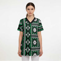 Fiji Masi Tapa Pattern Green Scrub Top - Polynesian Pride