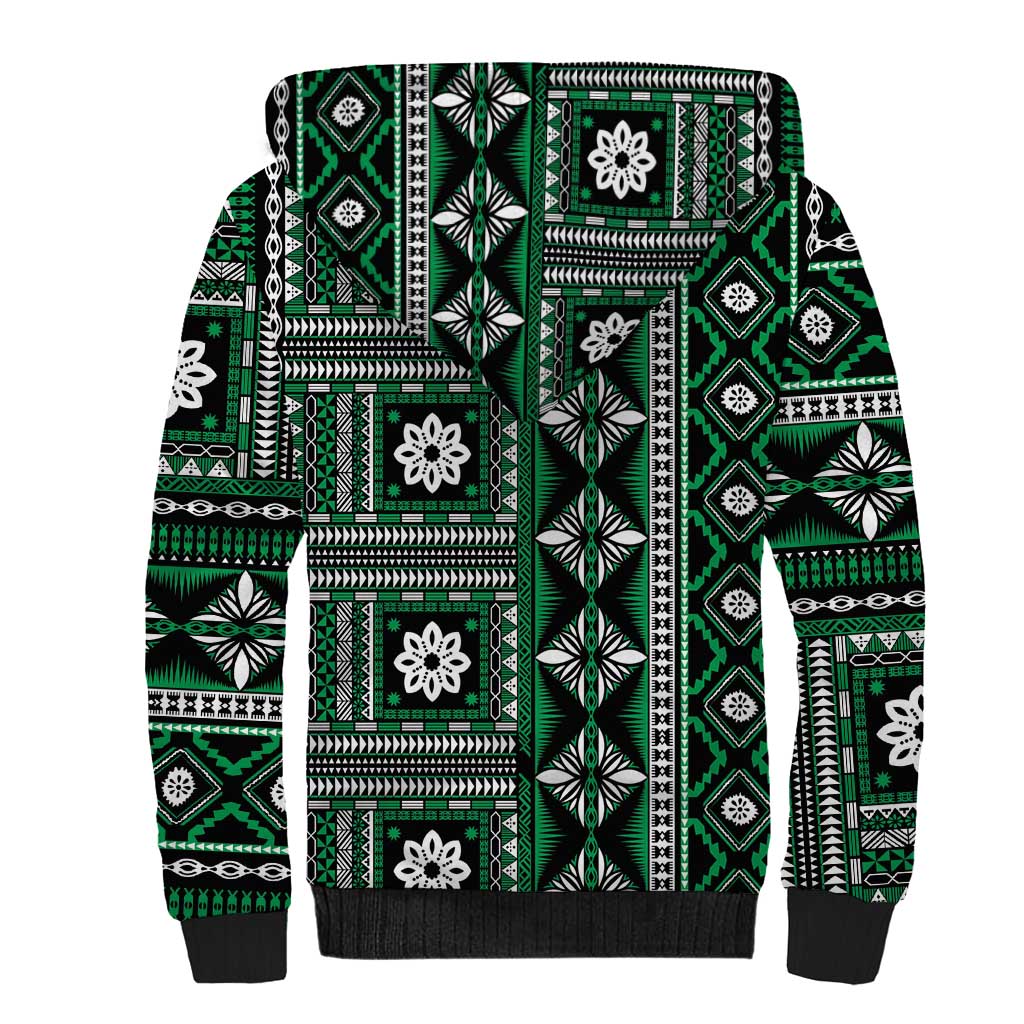 Fiji Masi Tapa Pattern Green Sherpa Hoodie LT01 - Polynesian Pride