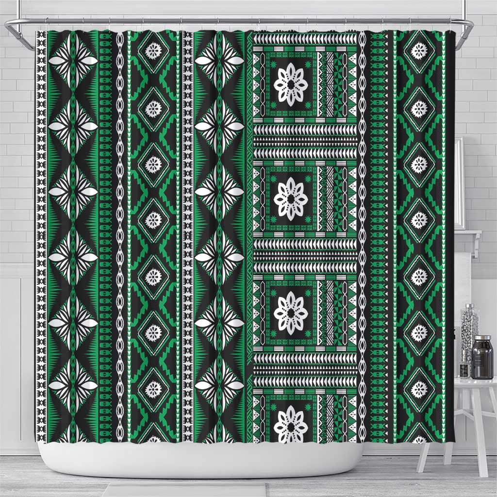 Fiji Masi Tapa Pattern Green Shower Curtain LT01 - Polynesian Pride