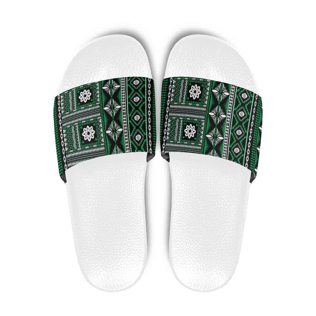 Fiji Masi Tapa Pattern Green Slide Sandals LT01 Green - Polynesian Pride