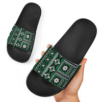 Fiji Masi Tapa Pattern Green Slide Sandals LT01 - Polynesian Pride