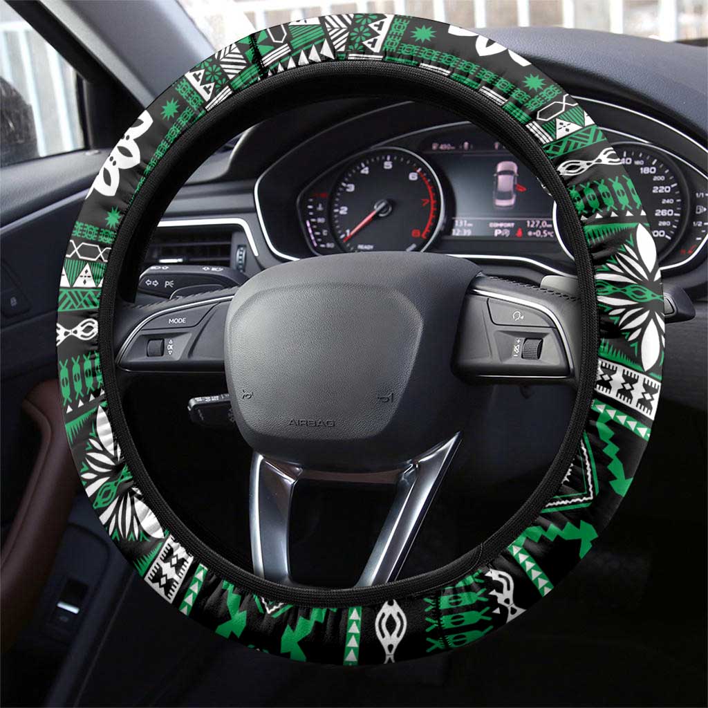 Fiji Masi Tapa Pattern Green Steering Wheel Cover LT01 - Polynesian Pride